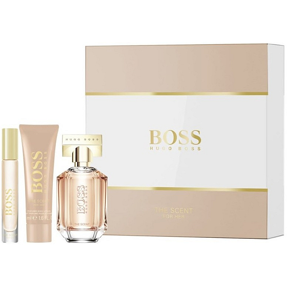 Hugo Boss Boss The Scent parfümiertes Wasser für Frauen 50 ml + Körperlotion 50 ml + parfümiertes Wasser 7,4 ml, Geschenkset