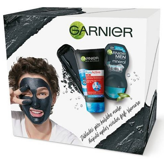 Garnier Skin Naturals Pure Active 3 in 1 Aktivkohle gegen Mitesser 150 ml + Men Pure Active Ball Antitranspirant Deodorant Roll-On für Männer 50 ml, Kosmetikset