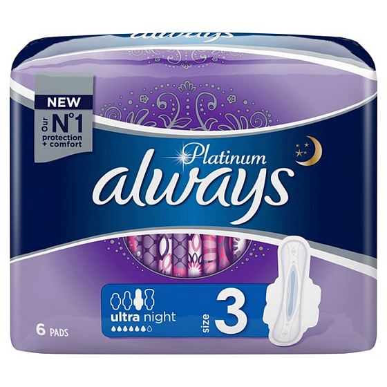 Always Platinum Ultra Night Damenbinden mit Flügeln 6 Stück