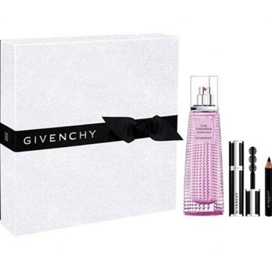 Givenchy Live Irresistible Blossom Crush Eau de Toilette für Frauen 50 ml + Noir Couture Mini Mascara 01 Schwarzer Satin 4 g + Magic Eye Pencil 01 Schwarz 0,39 g, Geschenkset