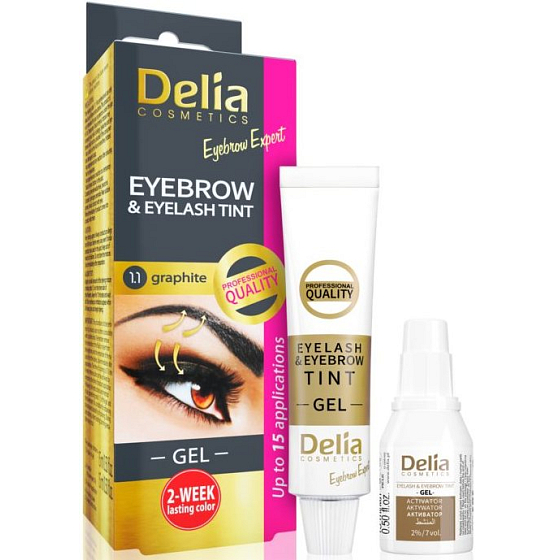 Delia Cosmetics Eyebrow Expert Gel-Farbe für Augenbrauen und Wimpern mit Aktivator 1.1. Graphit - Grau 2 x 15 ml