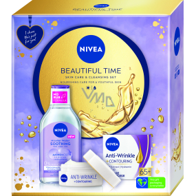 Nivea Beautiful Time Soothing Aminoacid Complex beruhigendes Mizellenwasser 400 ml + Anti Wrinkle 65+ Tagescreme 50 ml, Kosmetikset für Frauen