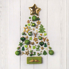Nekupto Weihnachtsgeschenkkarten Weihnachtsbaum mit goldenen und grünen Ornamenten 6,5 x 6,5 cm 6 Stück