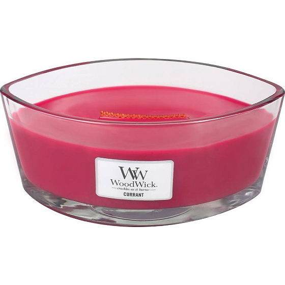 WoodWick Currant - Johannisbeer-Duftkerze mit Holzdocht und Deckel Glasschiffchen 453 g