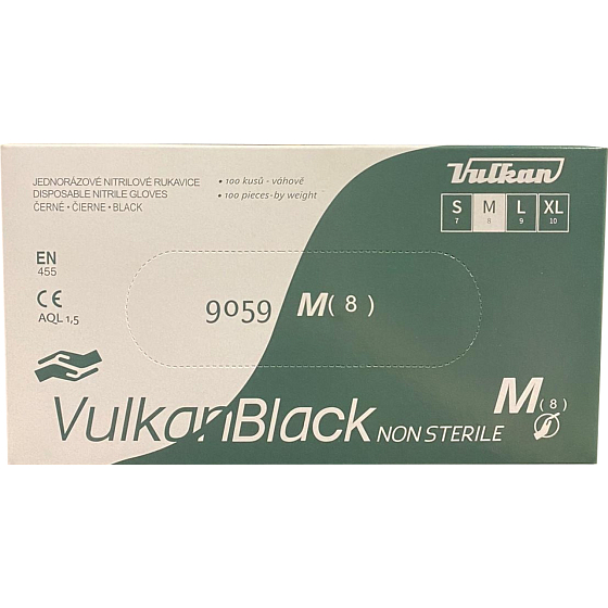 VulkanBlack schwarze Einwegpulverfreie Nitrilhandschuhe, Größe M, 100 Stk