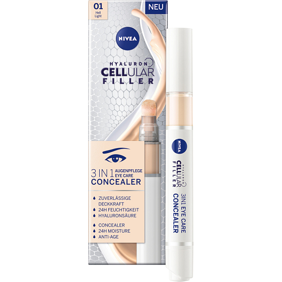 Nivea Hyaluron Cellular Filler Cushion Tönende Augencreme in Schwammform 3in1, 01 heller Farbton, 4 ml