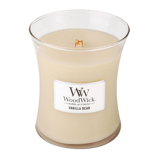 WoodWick Vanilla Bean - Vanilleschote-Duftkerze mit Holzdocht und Deckelglas Medium 275 g