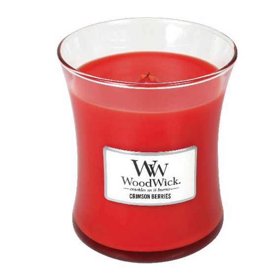 WoodWick Crimson Berries Duftkerze mit Holzdocht und Deckel Glas mittel 275 g