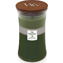 WoodWick Trilogy Mountain Trail 609,5 g große Duftkerze mit Holzdocht und Deckel