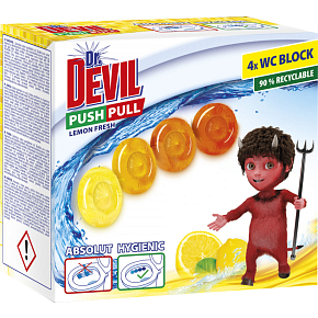 Dr. Devil WC Push Pull Gel Zitrone Frisch WC Block ohne Korb, 4 × 20 g
