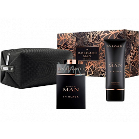 Bvlgari Man In Black Eau de Parfum für Männer 100 ml + After Shave Balsam 100 ml + Kosmetiktasche, Geschenkset für Männer