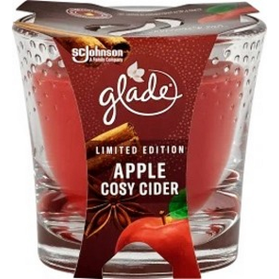 Glade Apple Cosy Cider mit dem Duft von heißem Apfelwein und duftender Zimt-Duftkerze im Glas, Brenndauer bis zu 38 Stunden 129 g