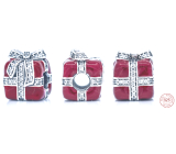 Sterling Silber 925 Geschenk rot - Überraschung mit Schleife, Perle für Armband Weihnachten