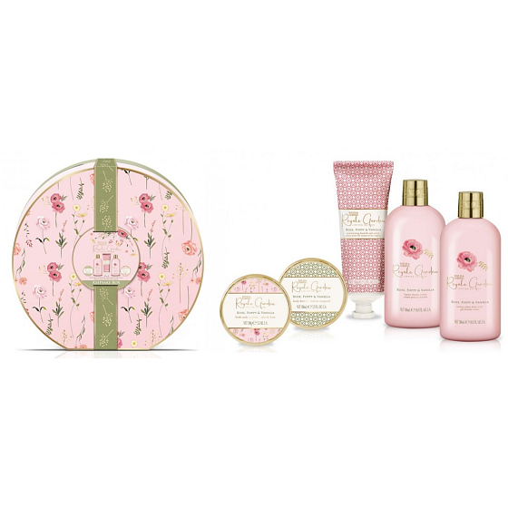 Baylis & Harding Rose, Poppy and Vanilla Duschgel 300 ml + Duschcreme 300 ml + Handcreme 130 ml + Körperbutter 100 ml + Badekristalle 100 g, Kosmetikset für Frauen
