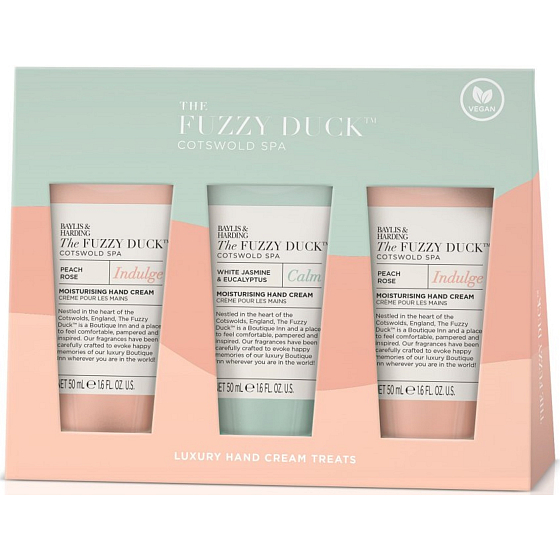 Baylis & Harding Cotswold Spa Jasmin und Eukalyptus, Pfirsich und Rose Handcreme 3 x 50 ml, Kosmetikset für Frauen