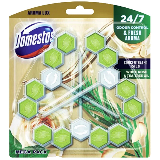 Domestos Aroma Lux White Rose & Tea Tree Oil WC fester Block 3 x 50 g