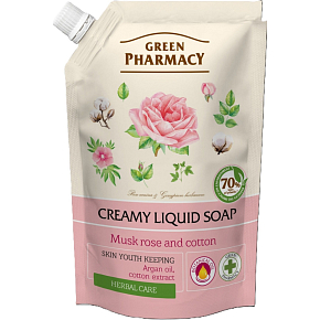 Green Pharmacy Moschusrosen und Baumwolle Flüssigseife Nachfüllpackung 460 ml