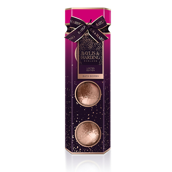 Baylis & Harding Feige und Granatapfel prickelnde Badekugel 3 x 100 g, Kosmetikset für Frauen