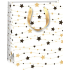 Ditipo Geschenkpapiertüte 18 x 10 x 22,7 cm Weihnachtsglitzer weiß, gold und schwarze Sterne