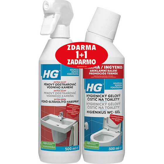 HG Schaumreiniger gegen Kalk, 500 ml + HG hygienisches Toilettengel 500 ml kostenlos