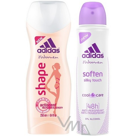 Adidas Soften Shape Duschgel 250 ml + Soften Silky Touch Antitranspirant Deodorant Spray für Frauen 150 ml, Kosmetikset