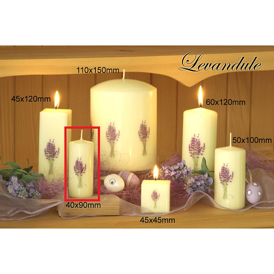 Lima Flower Lavender Duftkerze aus Elfenbein mit Lavendel-Aufkleberzylinder 40 x 90 mm 1 Stück