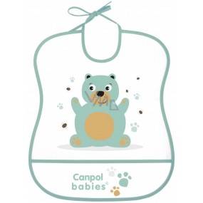 Canpol Babys Nette Tiere Weiches Lätzchen aus Kunststoff mit einer großen Tasche 1 Stück