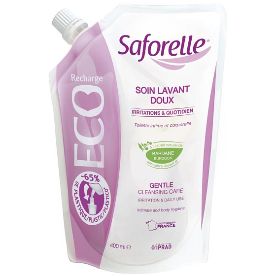 Saforelle Gel für die Intimhygiene sanfte Reinigungspflege, beruhigt und lindert Reizungen, seifenfrei 400 ml Eco Pack
