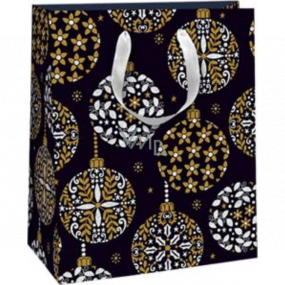Ditipo Geschenkpapiertüte 18 x 10 x 22,7 cm Glitzer Weihnachten schwarz - gold silber Ornamente