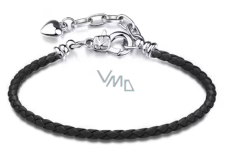 Černý kožený náramek 17 cm – kovové zapínání