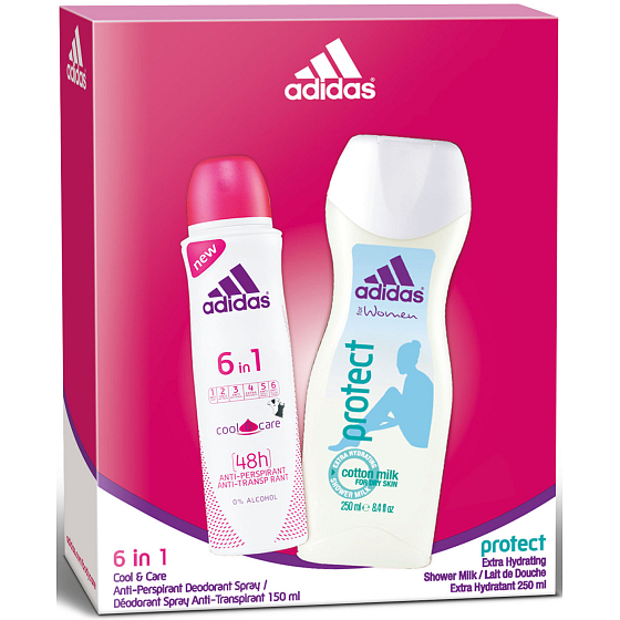 Adidas Cool & Care 48h 6in1 Antitranspirant Deodorant Spray für Frauen 150 ml + Protect Duschgel 250 ml, Kosmetikset