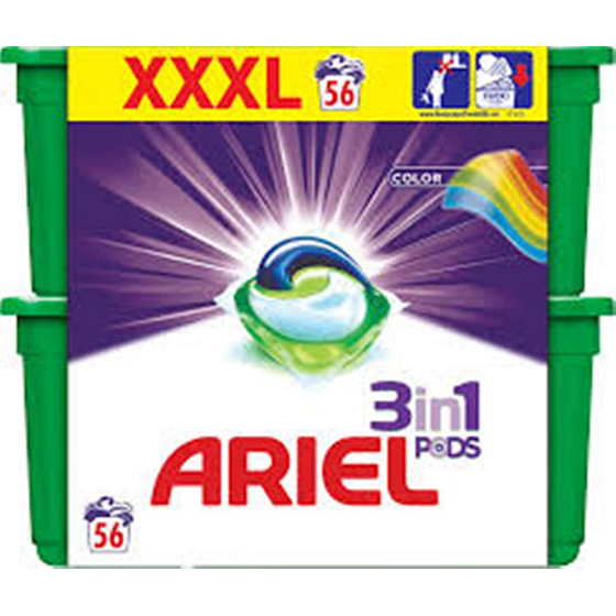 Ariel 3in1 Farbgelkapseln zum Waschen von Kleidung schützen und beleben die Farben von 56 Stück 1674,4 g