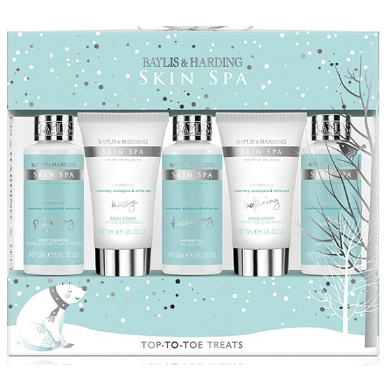 Baylis & Harding Rosmarin, Eukalyptus und Weißer Tee Badecreme 2 x 100 ml + Flüssigseife 100 ml + Körpercreme 50 ml + Handcreme 50 ml, kosmetisches Körperpflegeset