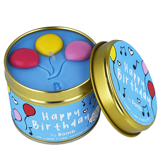 Bomb Cosmetics Alles Gute zum Geburtstag - Happy Birthday Duftende natürliche, handgefertigte Kerze in einer Blechdose brennt bis zu 35 Stunden