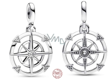 Charms Sterling Silber 925 Kompass - Mini Medaillon mit klarem Zirkonia, Armbandanhänger