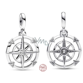 Charms Sterling Silber 925 Kompass - Mini Medaillon mit klarem Zirkonia, Armbandanhänger Charms Sterling Silber 925 Kompass - Mini Medaillon mit klarem Zirkonia, Armbandanhänger