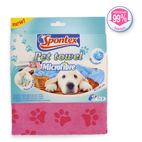 Spontex Pet Towel Mikrofaser-Handtuch für Hunde und Katzen 40 x 80 cm 1 Stück