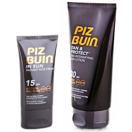 Piz Buin Tan & Protect SPF30 Schutzmilch beschleunigt den Bräunungsprozess 150 ml + SPF15 Radiant Face Cream 40 ml, Duopack