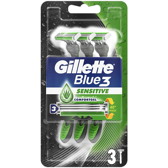 Gillette Blue 3 Sensitive 3-Klingen-Einwegrasierer für Männer 3 Stück