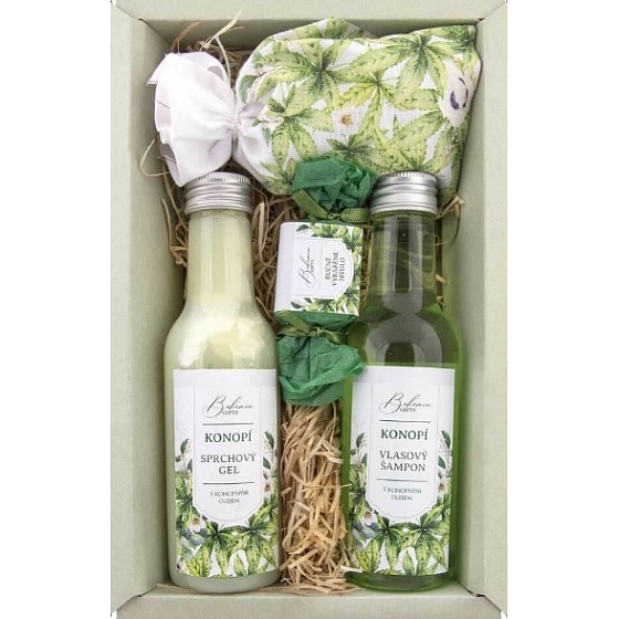 Böhmen Geschenke Cannabis Hanföl Duschgel 200 ml + Haarshampoo 200 ml + Badesalz 150 g + Toilettenseife 30 g, Kosmetikset