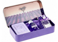 Esprit Provence Lavendel-Toilettenseife 60 g + Duftsäckchen + ätherisches Öl 12 ml + Dose mit Bild eines Baumes in einem Lavendelfeld, Kosmetikset für Frauen