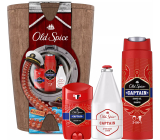 Old Spice Captain 2in1 Duschgel und Shampoo 250 ml + Antitranspirant Deodorant Stick 50 ml + Aftershave 100 ml + Holzfass, Kosmetikset für Männer