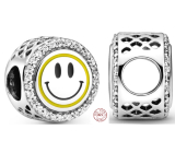 Sterling Silber 925 Talisman funkelnde Smiley Perle auf Armband Symbol