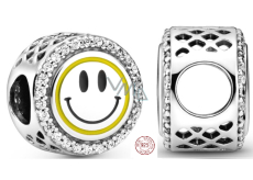 Sterling Silber 925 Talisman funkelnde Smiley Perle auf Armband Symbol