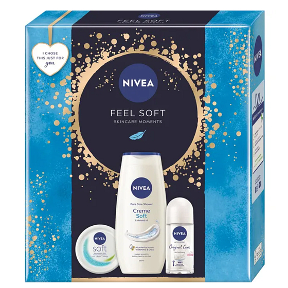 Nivea Feel Soft erfrischende Feuchtigkeitscreme für den ganzen Körper, Gesicht und Hände 100 ml + Nivea Original Care Roll-On Antitranspirant 50 ml + Nivea Creme Soft Duschgel 250 ml, Kosmetikset