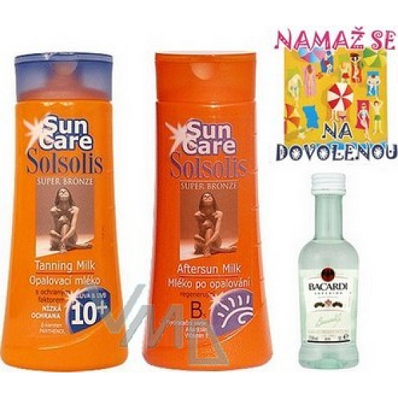 Böhmen Geschenke Solsolis Sun Care OF10 Sonnencreme 250 ml, nach Sonnencreme 250 ml, Bacardi 5 cl