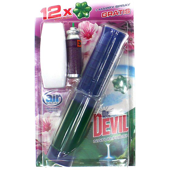 DR. Devil Natur Fresh 3 in 1 Toilettenpunktblock 75 ml + Air Menline Japanische Kirsche Happy Lufterfrischer komplettes Spray + Nachfüllen 1 x 15 ml