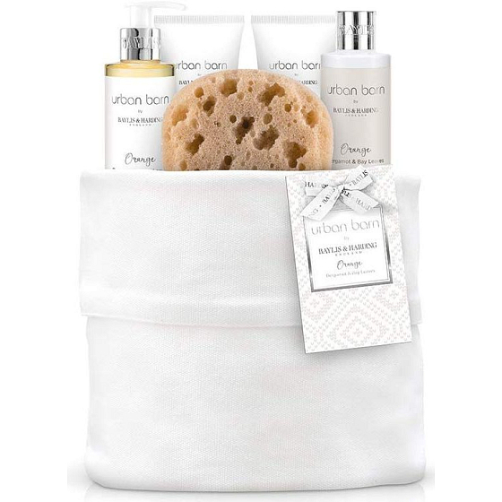 Baylis & Harding Orange, Bergamotte und Lorbeerblätter Reinigungsgel 250 ml + Reinigungscreme 250 ml + Körpercreme 100 ml + Handcreme 100 ml + natürlicher Reinigungsschwamm, Kosmetikset