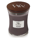 WoodWick Suede & Sandalwood - Duftkerze aus Wildleder-Sandelholz mit Docht aus Holz und Deckel Glas Medium 275 g