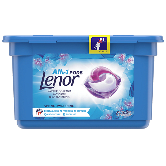 Lenor All in1 Pods Spring Awakening Duft von Frühlingsblumen, Patschuli und Zederngelkapseln zum Waschen weißer Kleidung 13 Stück